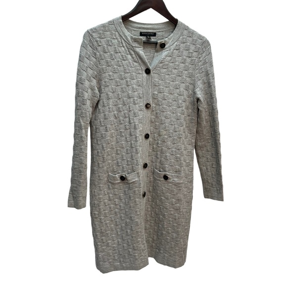Banana Republic Grey Basket Weave Cotton/Wool Blend Long Sweater Cardigan XS - Picture 2 of 11